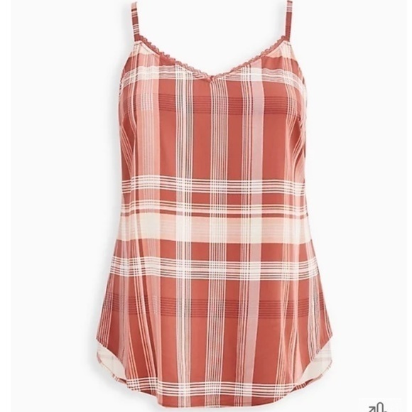 TORRID AVA LACE TRIM CAMI - STRETCH CHALLIS PLAID RED - Picture 3 of 6